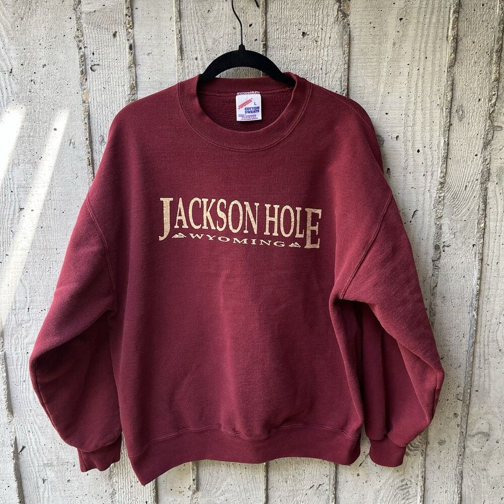 Vtg Jackson Hole Wyoming Crewneck Sweater Size Large Collegiate Varsity Gorpcore